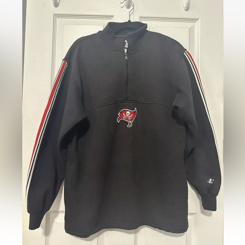 NFL Black Quarter-Zip Sweater with Red & White Sleeve Stripes